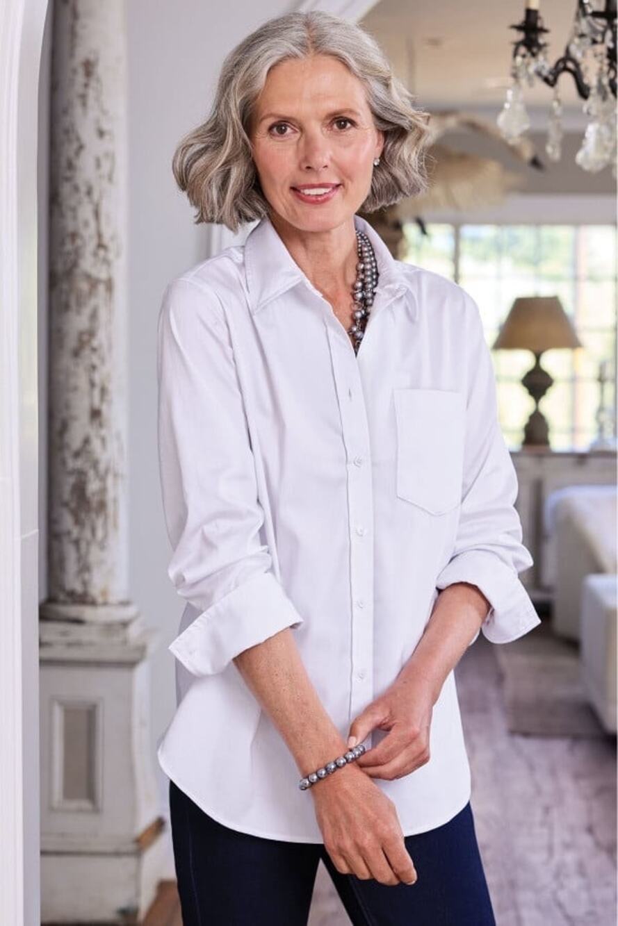White Soft Surroundings Front Button Blouse Sz Medium